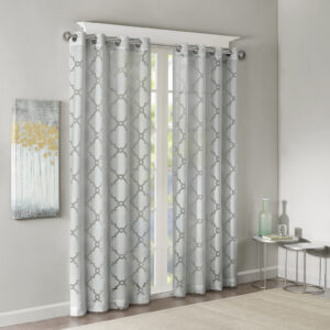 Eden Fretwork Burnout Sheer Curtain Panel in Grey From Madison Park