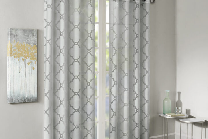 Eden Fretwork Burnout Sheer Curtain Panel in Grey From Madison Park