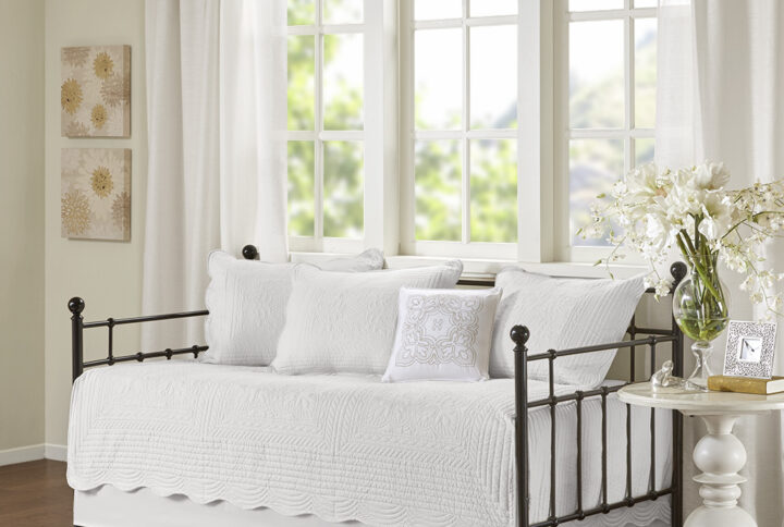 Tuscany 6 Piece Reversible Scalloped Edge Daybed Cover Set in White From Madison Park