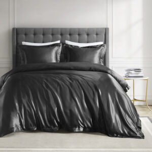 Satin Luxury Comforter Set in Black From Madison Park Essentials