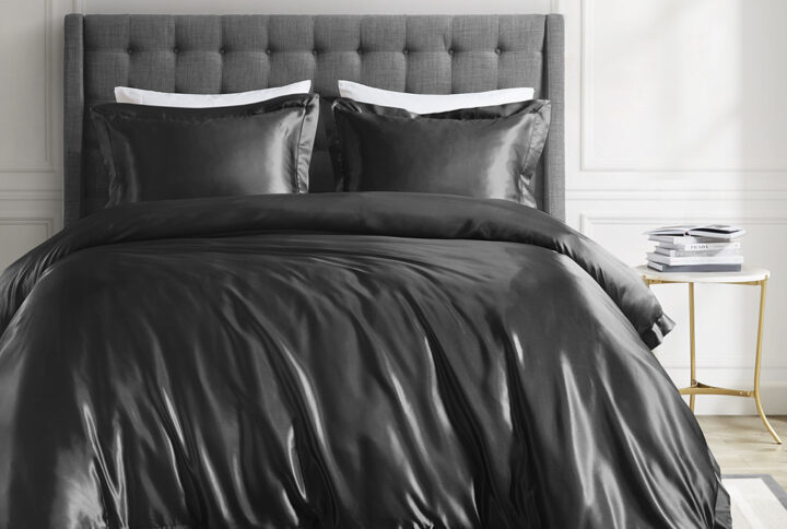 Satin Luxury Comforter Set in Black From Madison Park Essentials