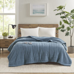 Sherpa Heated Blanket in Blue From True North by Sleep Philosophy