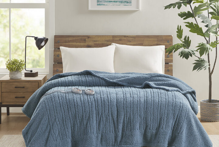 Sherpa Heated Blanket in Blue From True North by Sleep Philosophy