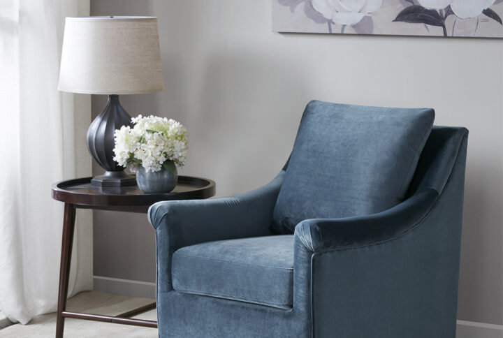 Deanna Upholstered Swivel Accent Chair in Blue From Madison Park