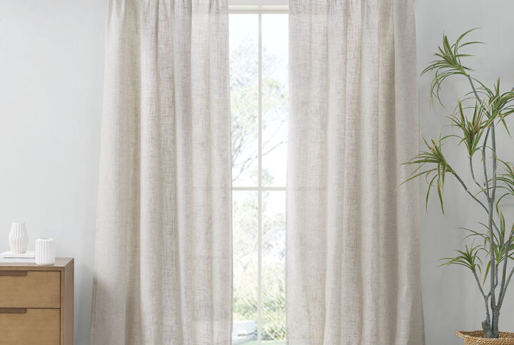 Kyler Linen Blend Light Filtering Curtain Panel Pair in Natural From Madison Park