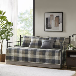 Ridge 6 Piece Reversible Plaid Daybed Cover Set in Neutral From Madison Park