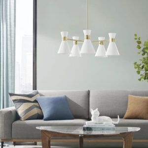 Ezra 5-Light Metal Chandelier in Antique Brass/White From INK+IVY