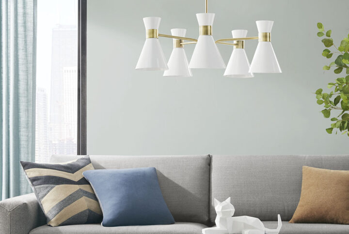 Ezra 5-Light Metal Chandelier in Antique Brass/White From INK+IVY