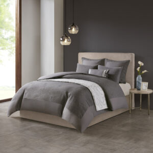 Hanae Cotton Blend Yarn Dyed 3 Piece Comforter Set in Grey From N Natori