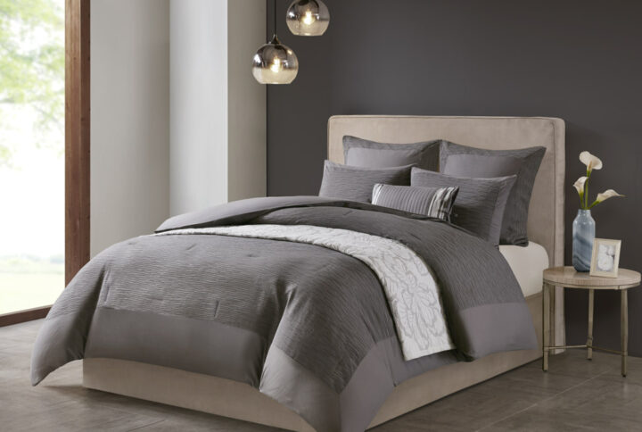 Hanae Cotton Blend Yarn Dyed 3 Piece Comforter Set in Grey From N Natori