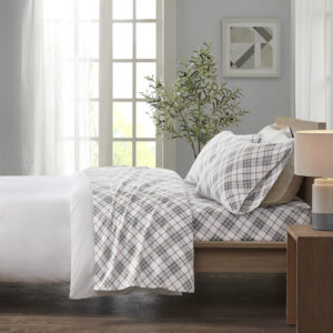 Cozy Flannel Printed Sheet Set in Red Plaid From True North by Sleep Philosophy