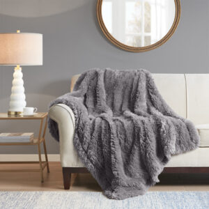 Haven Faux Fur Throw 50x60" in Grey From Madison Park