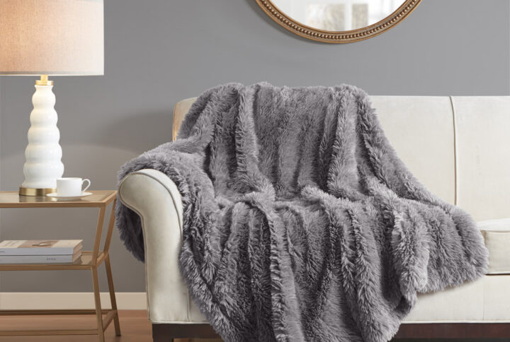 Haven Faux Fur Throw 50x60" in Grey From Madison Park