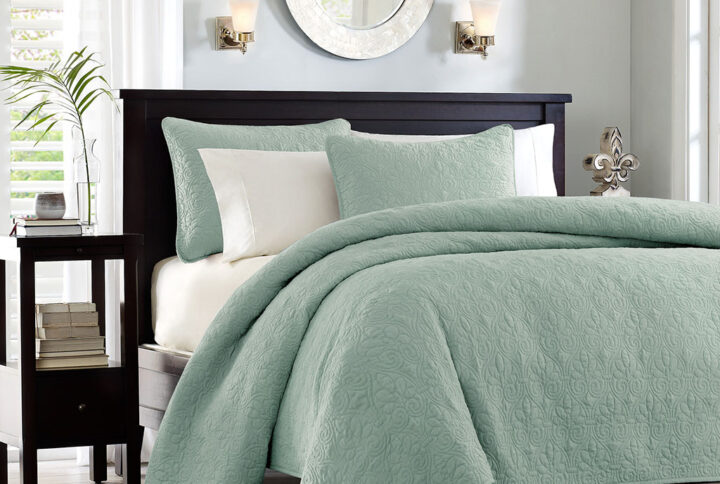 Quebec Reversible Quilt Set in Seafoam From Madison Park