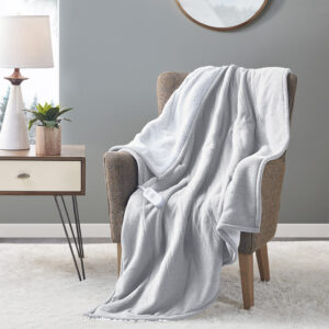 Fleece to Sherpa Heated Throw in Light Grey From Serta