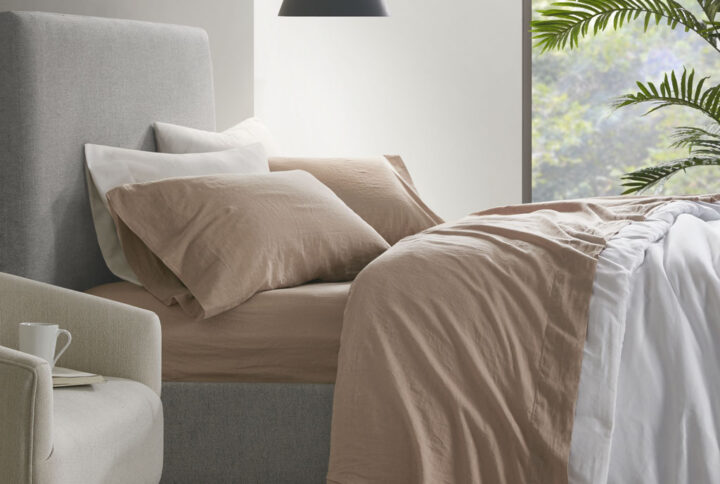 Linen Blend 4PC Sheet Set in Warm Taupe From Madison Park