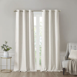 Como Tonal Printed Faux Silk Room Darkening Curtain Panel Pair in Ivory From SunSmart