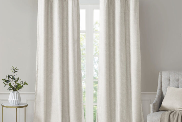 Como Tonal Printed Faux Silk Room Darkening Curtain Panel Pair in Ivory From SunSmart