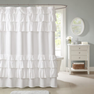 Grace Ruffled Shower Curtain in White From Madison Park