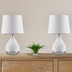 Liora 2-Tone Ceramic Table Lamp Set of 2 in White/Silver From 510 Design