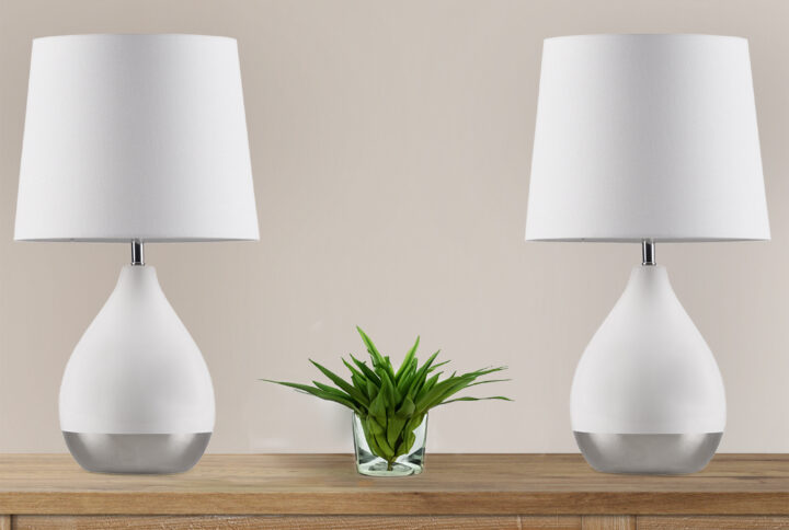 Liora 2-Tone Ceramic Table Lamp Set of 2 in White/Silver From 510 Design