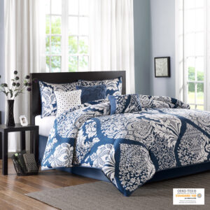 Vienna 7 Piece Cotton Printed Comforter Set in Indigo From Madison Park