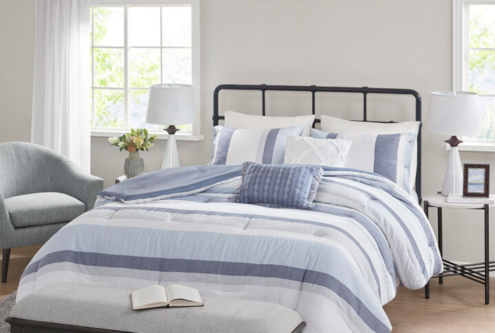 Allegany 5 Piece Jacquard Comforter Set in Blue From Madison Park