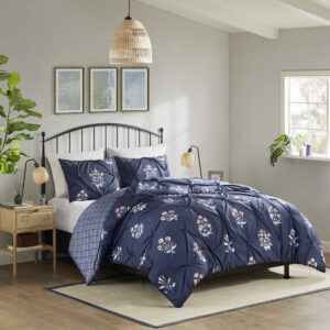 Marfa 3 Piece Pintuck Duvet Cover Set in Navy From Madison Park