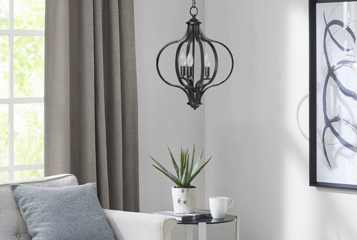 Nava 3-Light Metal Chandelier with Adjustable Chain in Black From Hampton Hill