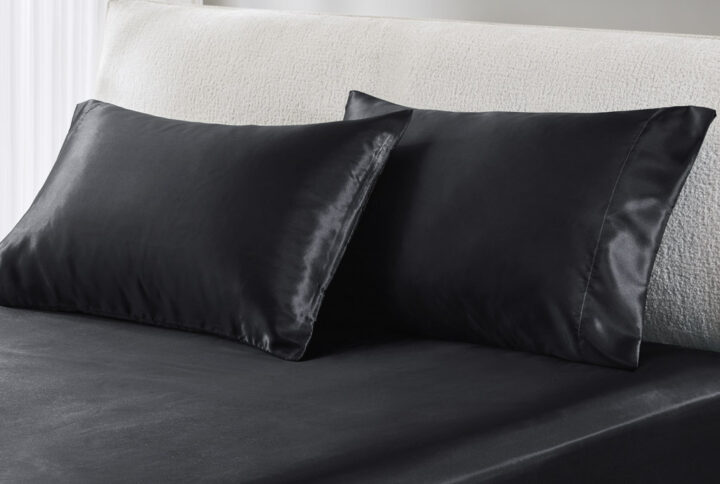 Satin Luxury 2 PC Pillowcases in Black From Madison Park Essentials