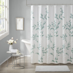 Cecily Burnout Printed Shower Curtain in Seafoam From Madison Park