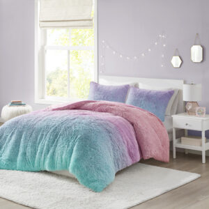 Primrose Ombre Shaggy Faux Fur Comforter Set in Purple Multi From Mi Zone