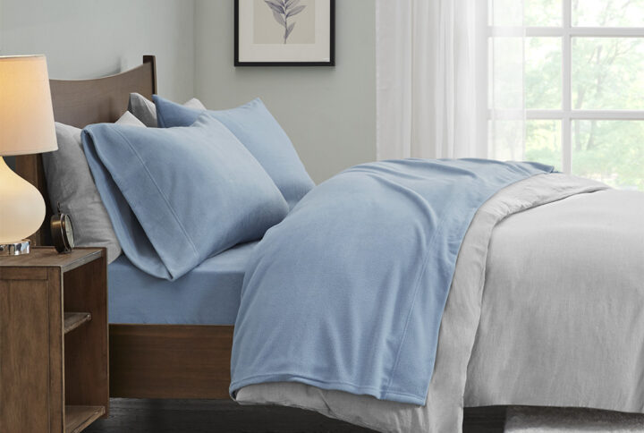 Micro Fleece Sheet Set in Blue From True North by Sleep Philosophy