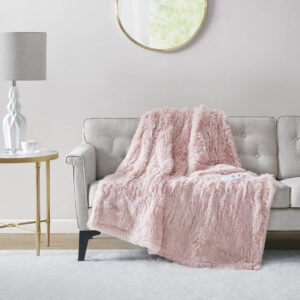 Malea Shaggy Faux Fur Heated Throw in Blush From Serta