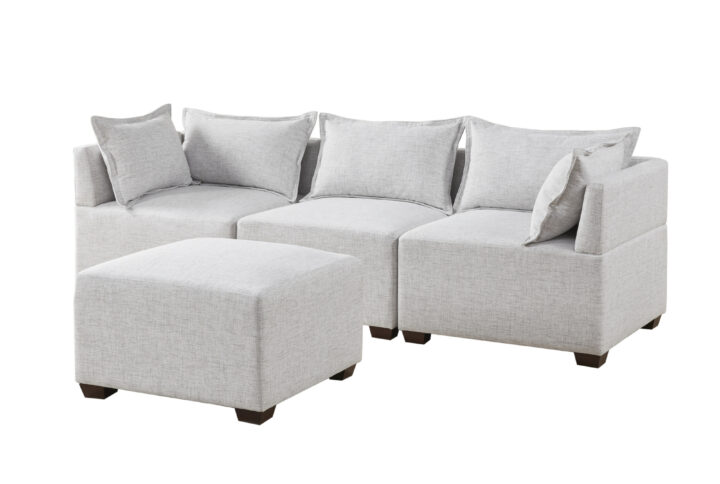 Molly 4-Piece Modular Sofa with Ottoman in Silver Grey From INK+IVY