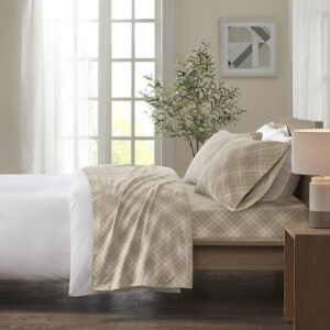 Cozy Flannel Printed Sheet Set in Tan Plaid From True North by Sleep Philosophy