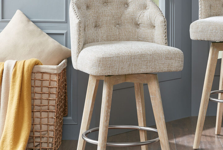 Onyx Upholstered 360 Degree Swivel Counter Stool 26" H in Cream From Madison Park