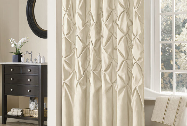 Laurel Tufted Semi-Sheer Shower Curtain in Ivory From Madison Park