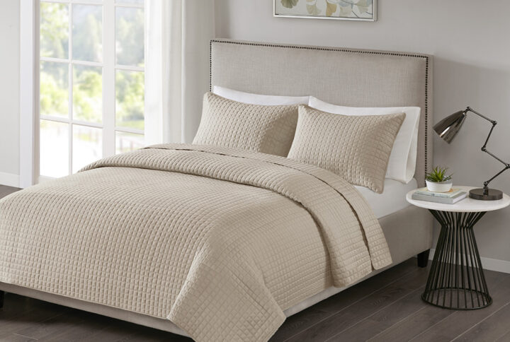 Otto 3 Piece Reversible Quilt Set in Khaki From 510 Design