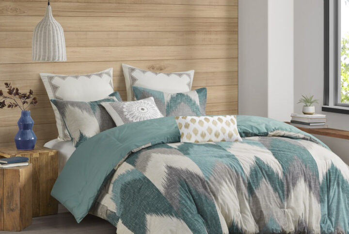 Alpine 3 Piece Comforter Mini Set in Aqua From INK+IVY