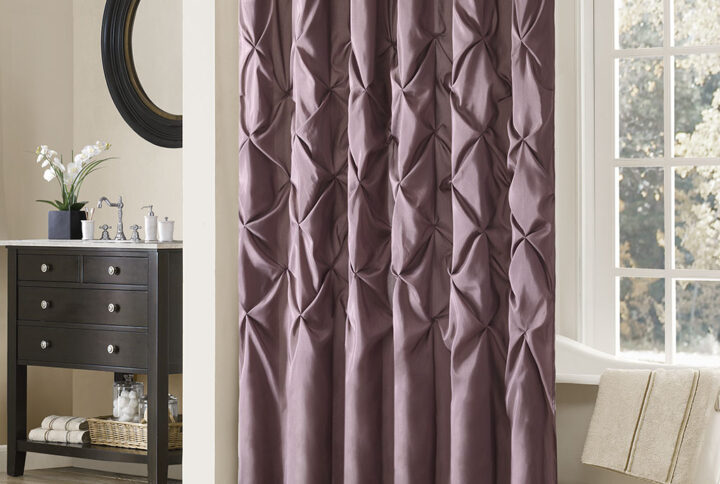 Laurel Tufted Semi-Sheer Shower Curtain in Plum From Madison Park