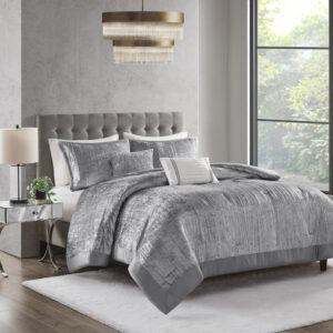 Lee 5 Piece Crinkle Velvet Comforter Set in Silver From Madison Park