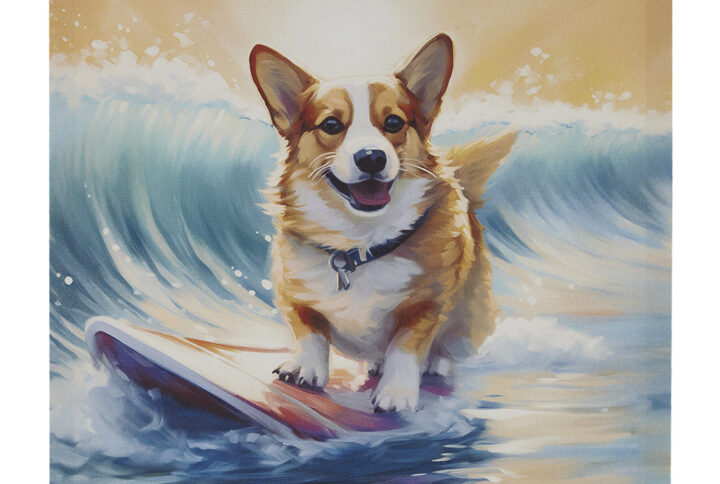 Beach Dogs Corgi Canvas Wall Art in Corgi/Blue Multi From Madison Park