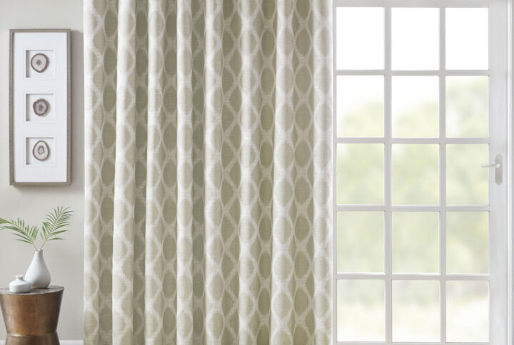 Blakesly Printed Ikat Blackout Patio Curtain in Taupe From SunSmart