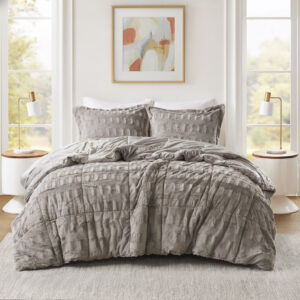 Gia Solid Faux Fur Comforter Mini Set in Gray From Madison Park