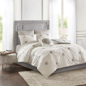 Malia 6 Piece Embroidered Cotton Reversible Comforter Set in Ivory From Madison Park