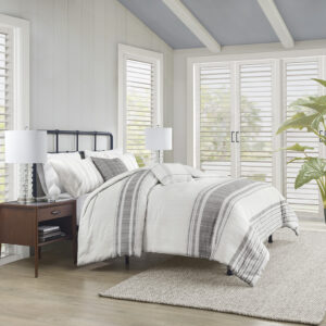 Morgan 5 Piece Cotton Jaquard Duvet Set in White/Grey From Harbor House