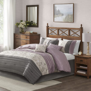 Serene Embroidered 7 Piece Comforter Set in Purple From Madison Park