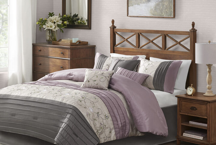 Serene Embroidered 7 Piece Comforter Set in Purple From Madison Park