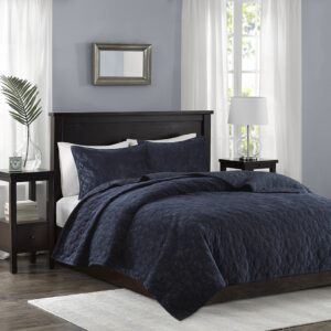 Harper 3 Piece Velvet Quilt Set in Navy From Madison Park